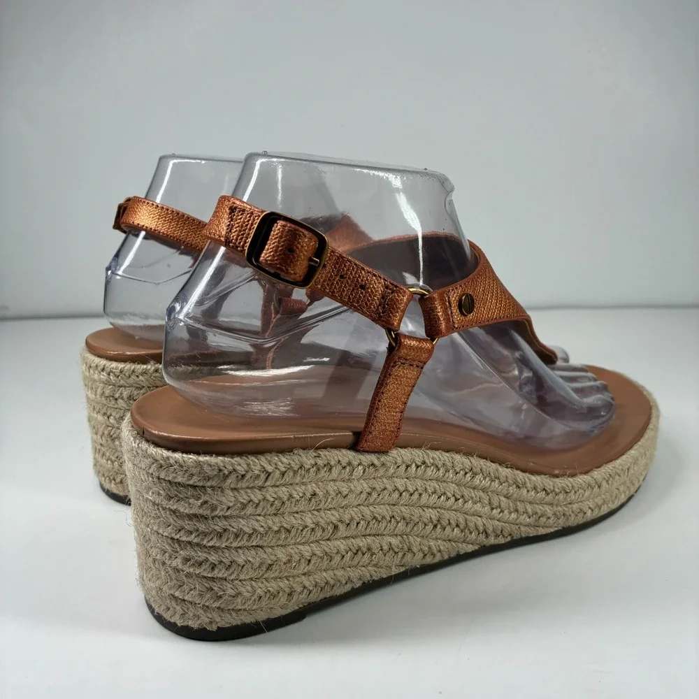 Vionic Kirra Women's US 8 Copper Leather Orthotic Casual Wedge Espadrille Sandal